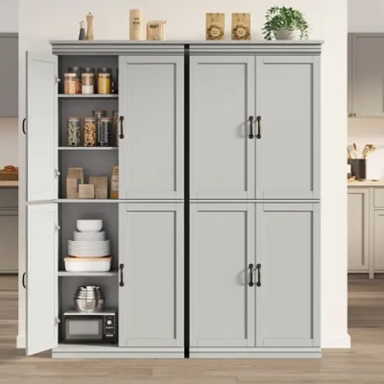 Tall Kitchen Pantry Cabinet, Storage Cabinet with 4 Doors & Adjustable Shelves, 70" Freestanding Cupboard, Tall Bathroom Linen Cabinet image {6}