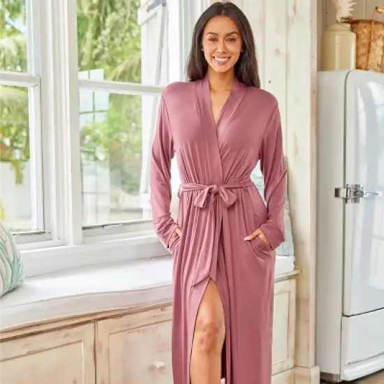 Women's Classic Soft Knit Long Lounge Robe with Pockets image {1}