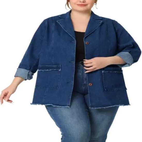 Agnes Orinda Women's Plus Size Fashion Outfits Button Work Formal Denim Jean Blazers image {5}