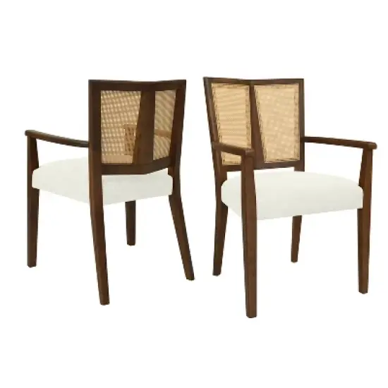 Christopher Knight Home Hana Rubberwood Upholstered Dining Arm Chairs with Cane Webbing(Set of 2) image {11}