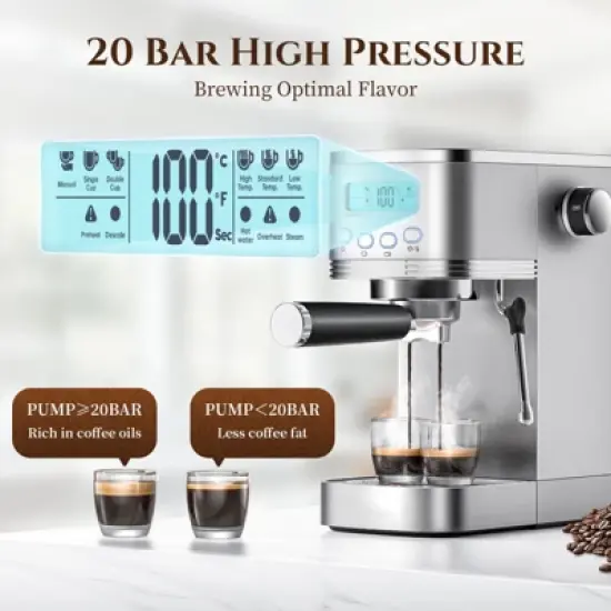 Espresso Coffee Maker with Automatic Milk Frothing System, Temp Adjustable, Steam Wand & Cup Warmer, 20 Bar Espresso Machines for Latte, Cappuccino image {4}