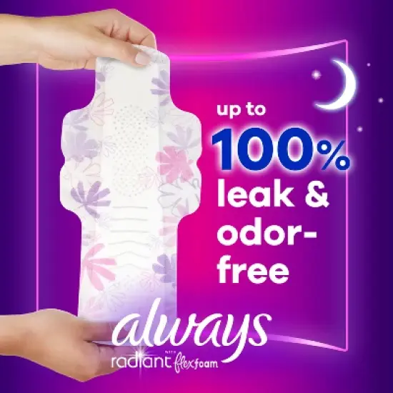 Always Radiant Overnight Sanitary Pads with Wings - Scented - Size 4 image {1}