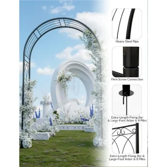 8FT Garden Arch Arbors, Reinforced Wedding Arbor with Ground Anchors, Rustproof Outdoor Trellis for Climbing Roses image {6}
