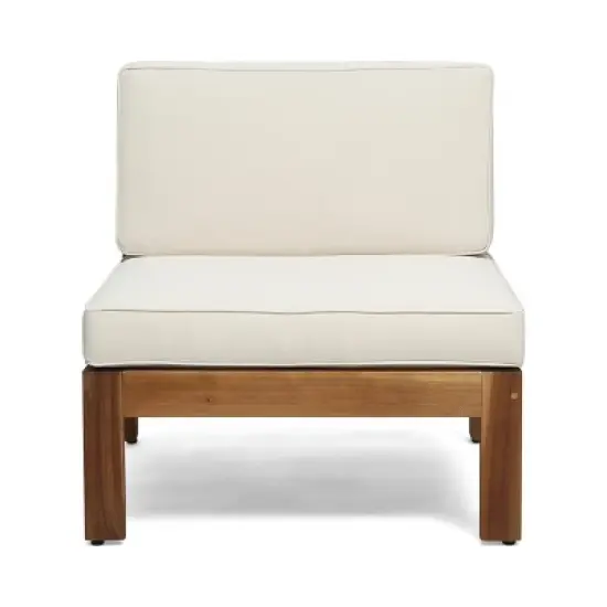 GDFStudio Cavendish Outdoor Acacia Wood 3 Seater Sofa Chat Set with Ottoman image {5}