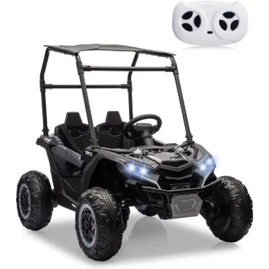 24V Kids Ride On UTV, 2 Seater 4WD Electric Truck with Sun Shade, Remote Control, Led Lights, 4 Shock Absorbers,3 Speeds,Horn, Music image {8}