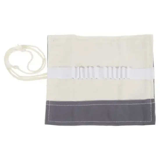 Unique Bargains Handmade Canvas Roll-Up Pencil Case Gray image {3}