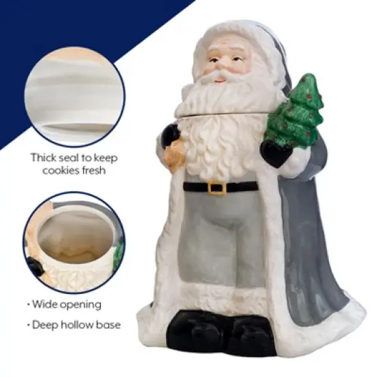 AuldHome Design Santa Christmas Cookie Jar; Ceramic Holiday Treats Santa Claus Canister image {6}