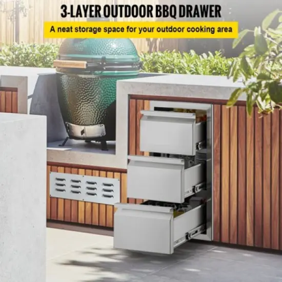 VEVOR Outdoor Kitchen Drawers 14.7\" W x 25.4\" H x 18.7\" D, Box Frame Style Flush Mount BBQ Drawers with Stainless Steel Handle, Silver image {2}