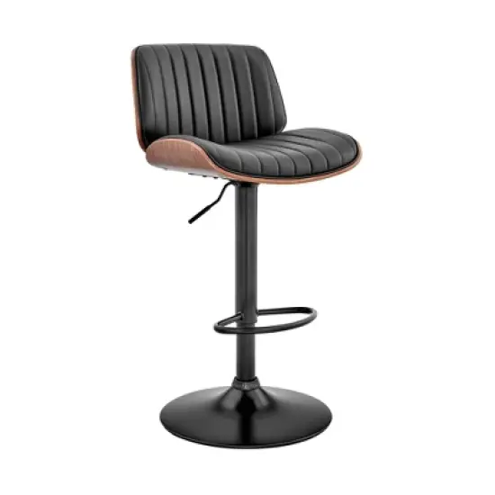 Brock Adjustable Counter Height Barstool with Faux Leather Seat Walnut Finish Back Steel Base - Armen Living image {10}