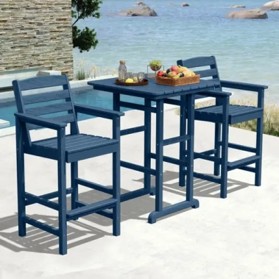 Hyleory 3-Piece HDPE Outdoor Patio Bar Set with Bar Stools image {9}