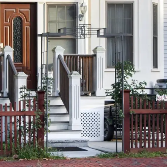 Achla Designs 95.5" Elegant Handcrafted Square-on-Square Iron Garden Arbor Graphite Powder Coated Finish image {4}