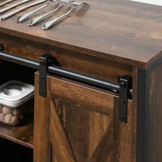 HOMCOM Industrial Sideboard, Buffet Cabinet with Sliding Barn Doors, Storage Cabinets and Adjustable Shelves for Living Room, Home Bar, Rustic Brown image {4}