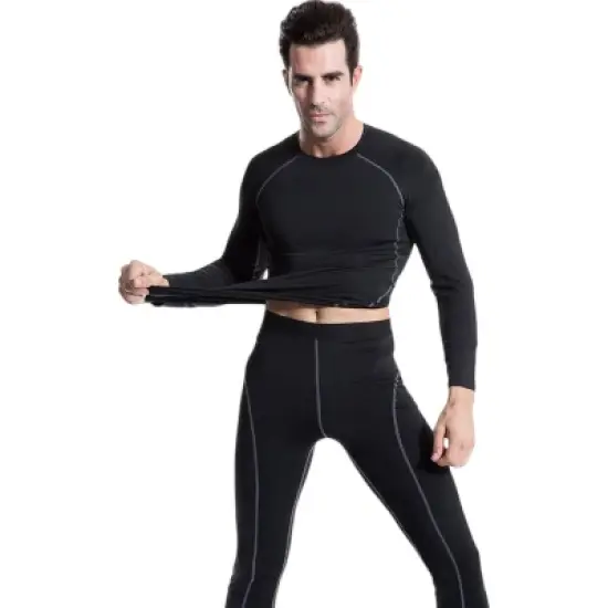 Anna-Kaci Active Men's Long Sleeve Compression Training Shirt with Crew Neck and Contrast Stitching Detail image {4}