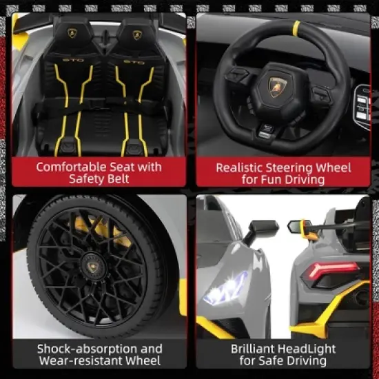 Sandinrayli 24V Kids Ride on Car Licensed Lamborghini STO Electric Car, Gray image {5}