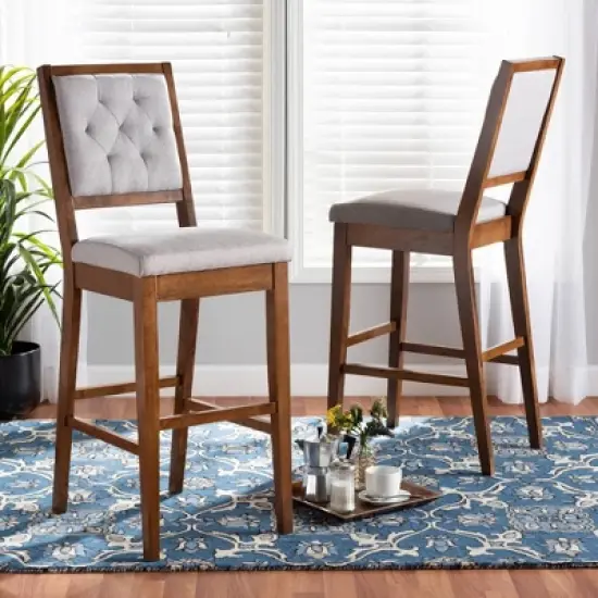 2pc Gideon Fabric Upholstered and Wood Barstool Set Gray/Walnut Brown - Baxton Studio image {6}