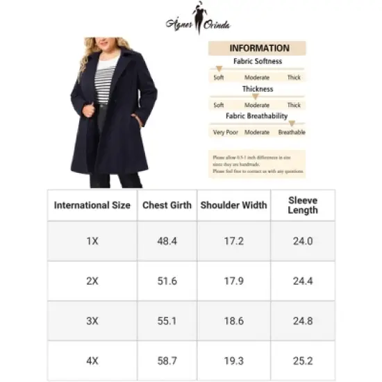 Agnes Orinda Women's Plus Size Notched Lapel Single Breasted Winter Long Pea Coat image {5}