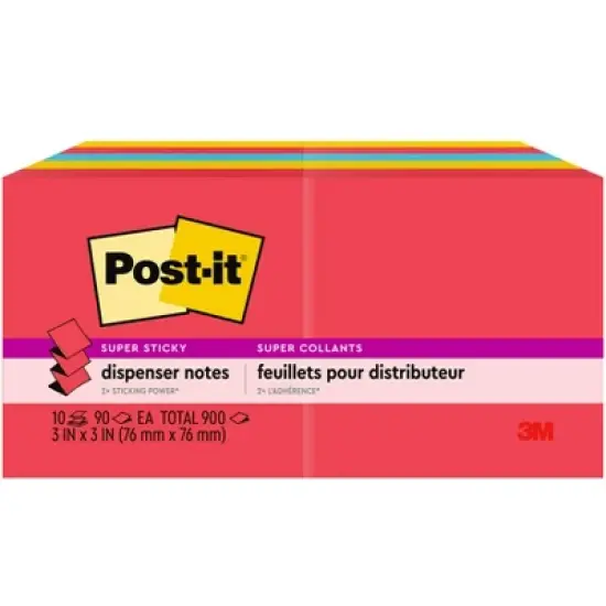 Post-it&reg; Super Sticky Dispenser Pop-up Notes, 3 in x 3 in, Playful Primaries Collection, 10 Pads image {3}