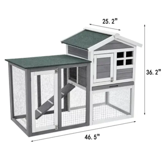 Whizmax Wooden Rabbit Hutch, Small Animal Habitat with Weather-Resistant House & Courtyard, Outdoor Bunny House with Wire Fence and Cleaning Tray image {6}