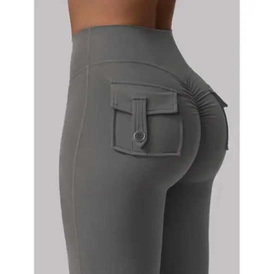 DOMETOUR Flare Leggings with Pockets for Women Yoga Leggings Workout Leggings image {2}