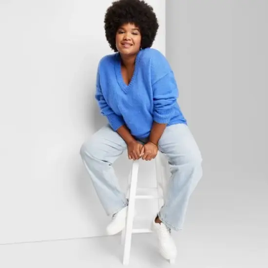 Women's V-Neck Fuzzy Oversized Pullover Sweater - Wild Fable&trade; image {4}