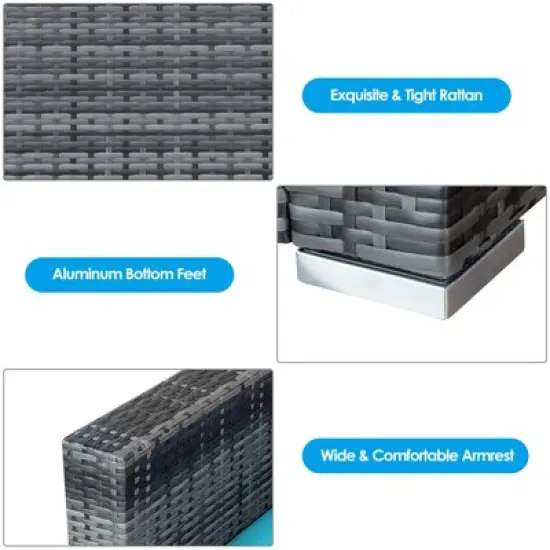 Tangkula 3PCS Patio Rattan Furniture Set Outdoor Bistro Set w/Washable Cushion for Garden Poolside Backyard Turquoise image {6}