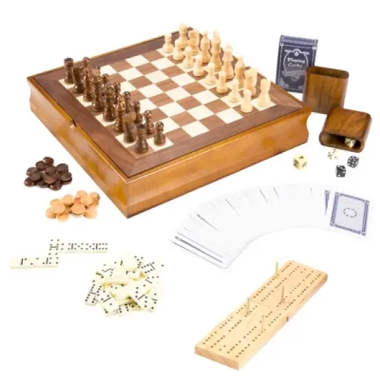 Toy Time 7-in-1 Classic Wooden Board Game Set With Storage Box image {1}