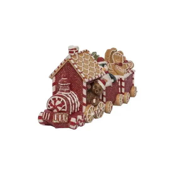 Transpac Resin Gingerbread Train Decorative Sculpture for Christmas Festive Tabletop Decor Red Indoor Holiday Cheer image {1}