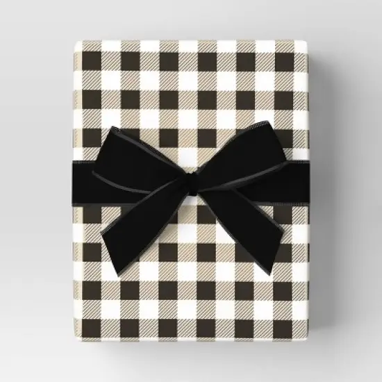30&rdquo; 25 sq ft Christmas Roll Wrap Cream/White/Black Gingham Check - Wondershop&trade; image {1}