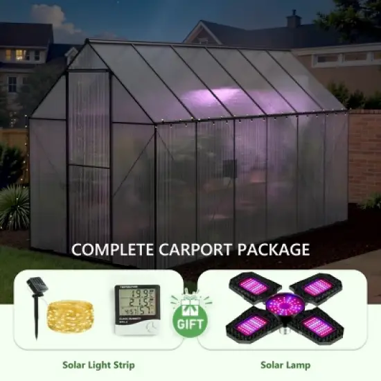 Outdoor 8x12 FT Greenhouse, Heavy Duty Polycarbonate Greenhouse, Greenhouse with Aluminum Frame and Roof Vent-Coolbibila image {5}