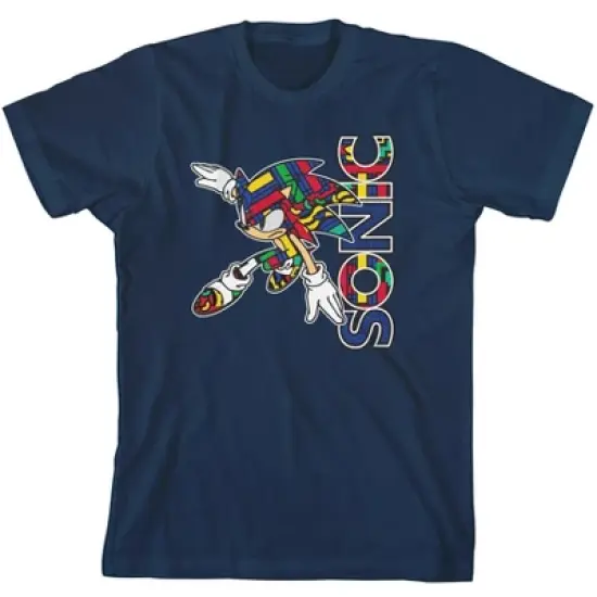 Pop Colors Sonic The Hedgehog Youth Boys Navy T-Shirt image {4}