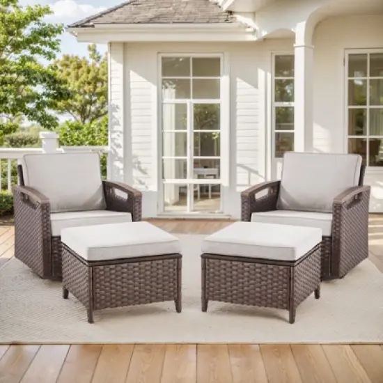 Belord 4 Piece Patio Furniture Set, Dark Brown Hand-Brushed Arms Swivel Glider Patio Chairs Set of 2 with Ottomans image {10}