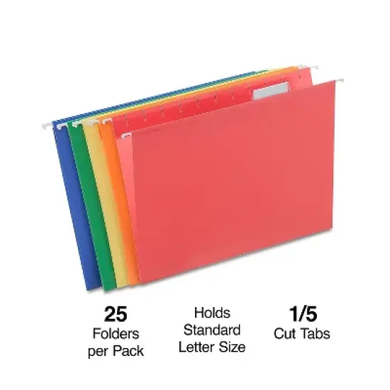 Staples Reinforced Hanging File Folders 5-Tab Letter Size Asst. Colors 25/BX 813110 image {1}