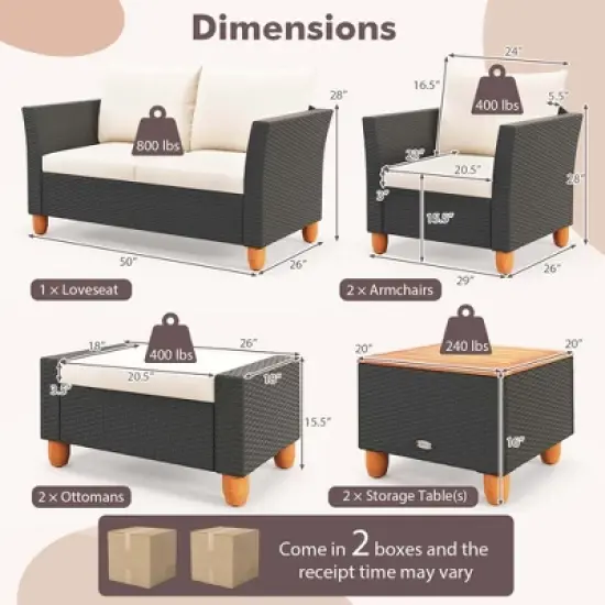 Costway 7 PCS Patio Furniture Set with Loveseat Armchairs Ottomans & Storage Table image {2}