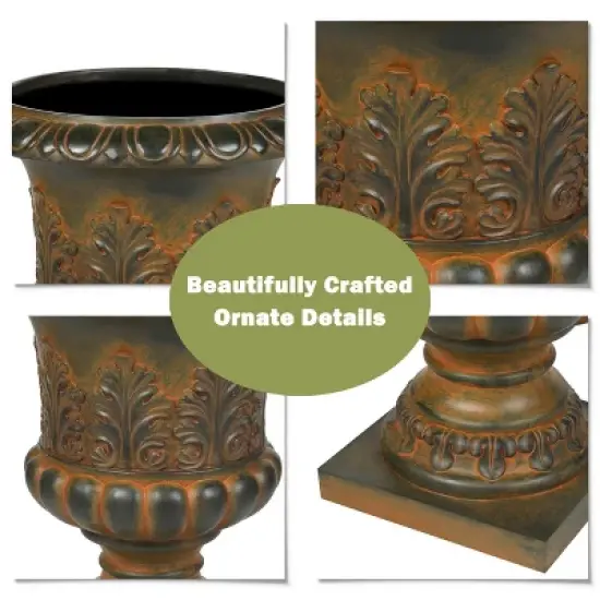 LuxenHome Weathered Brown Decorative MgO Urn Planter image {5}