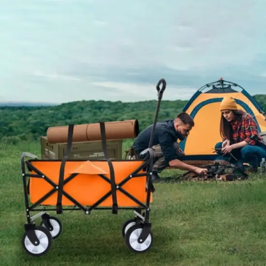 DSVIMOY Collapsible Foldable Wagon Cart with Strapping, Wagon Grocery Cart for Camping Shopping Sports, Orange, 25.98"*17.32"*37.4" image {1}