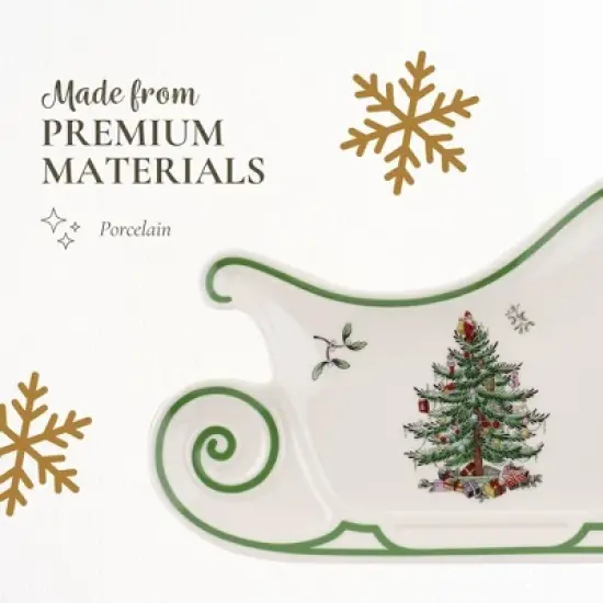 Spode Christmas Tree Embossed Sleigh Plate, 9" Serving Festive Serving Dish - Fine Porcelain Decorative Holiday Platter image {3}