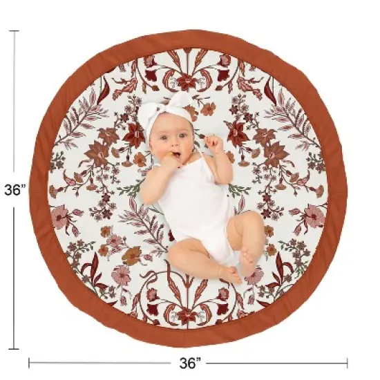 Sweet Jojo Designs Girl Baby Tummy Time Playmat Boho Floral Wildflower Orange and Ivory image {3}