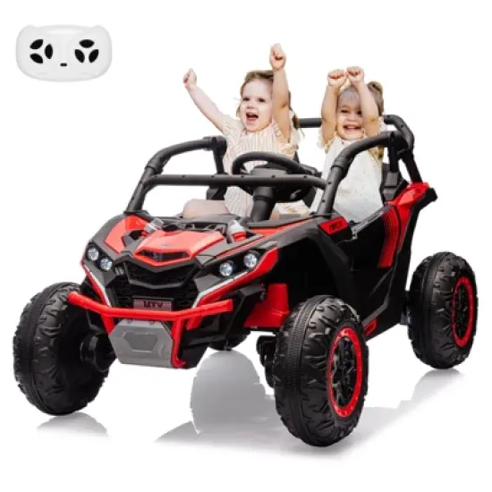 Ride on Car for Kids, 24V 2 Seater Powered Electric Off-Road UTV Toy,4WD Electric Vehicle with Remote Control,LED3 Speeds,Horn, Music image {9}