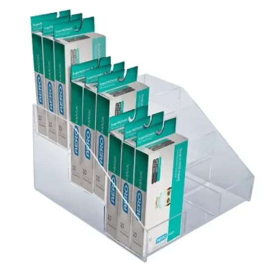 Azar Displays Three-Tier Shelf, 9 Compartment Counter Step Display, 12" wide image {2}