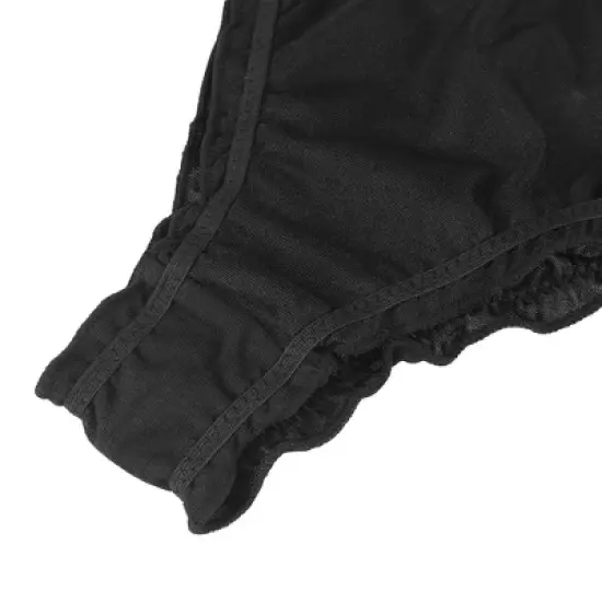 Agnes Orinda Women Plus Mid-Rise Frill Trim Elastic Waist Satin Bikini Black Thong Large image {2}