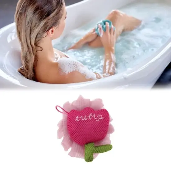 Unique Bargains Cartoon Bath Sponge Rose Red Pink 1 Pc image {1}