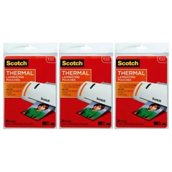 Scotch&reg; Thermal Laminating Pouches, 5 mil, 5" x 7", 20 Per Pack, 3 Packs image {6}