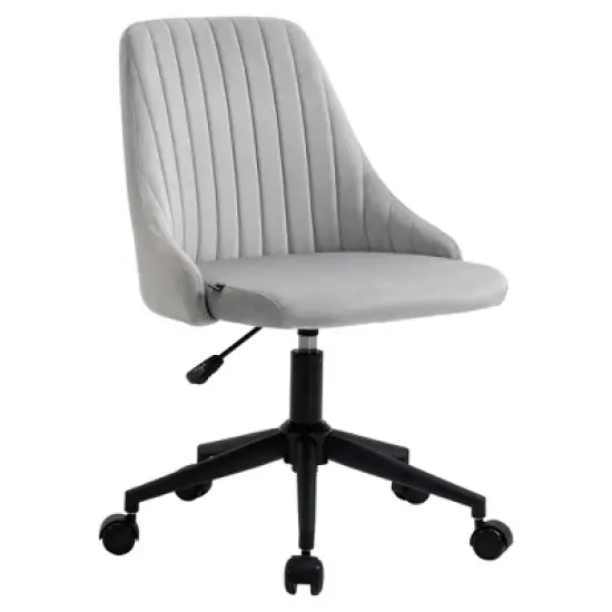 Vinsetto Mid-Back Office Chair, Velvet Fabric Swivel Scallop Shape Computer Desk Chair for Home Office or Bedroom image {3}