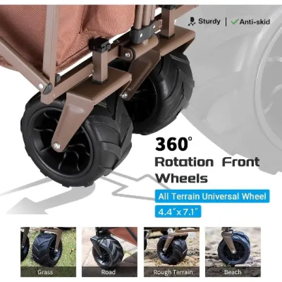 Heavy Duty 350 Lbs Capacity Collapsible Wagon, Folding Camping Wagons, Grocery Portable Utility, Adjustable Rolling Carts, w/ Big Wheels by Boahaus image {4}