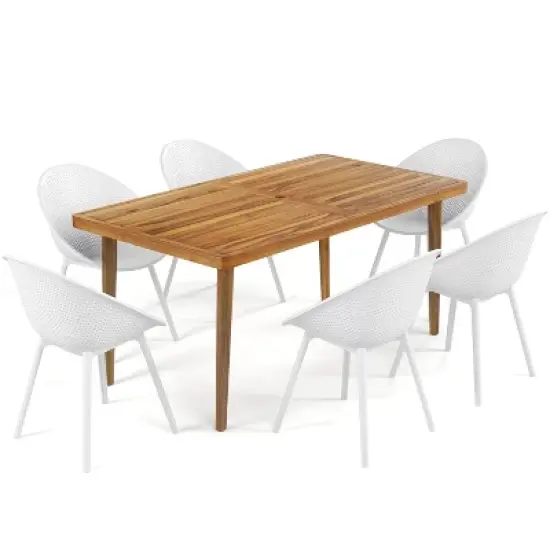 Christopher Knight Home Maya 7 Pieces Outdoor Acacia and Polypropelene Plastic Dining Set image {10}