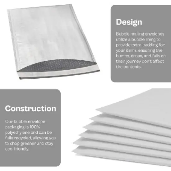 PSBM 100 Pieces #2 8.5" x 12" White Poly Padded Bubble Envelopes for Shipping image {3}