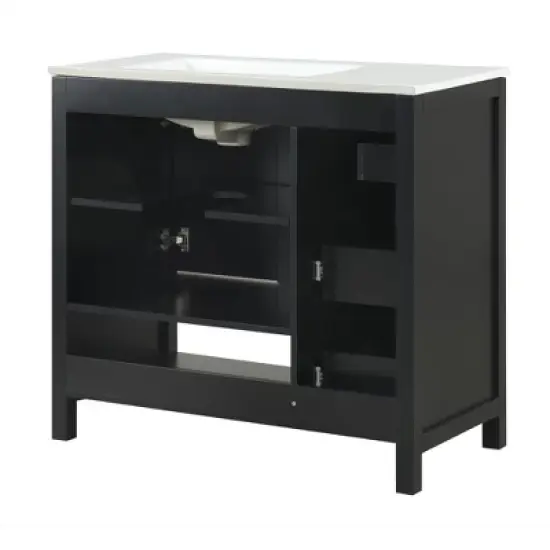 Whisen Bathroom Vanity with Sink, Freestanding Vanity with Drawers, cabinet and Open shelf image {10}
