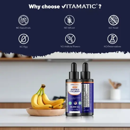 Vitamatic Liquid Biotin & Collagen for Hair Growth - Women & Men &ndash; Supports Glowing Skin, Healthy Hair & Nail Growth (2Fl Oz) image {6}