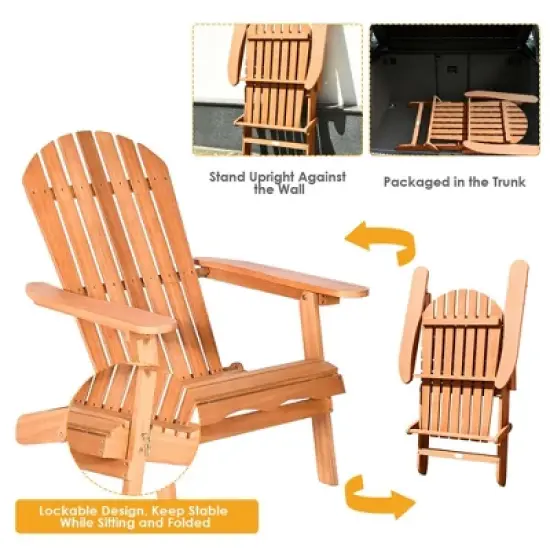 Costway 4 PCS Eucalyptus Adirondack Chair Foldable Outdoor Wood Lounger Chair Natural image {7}