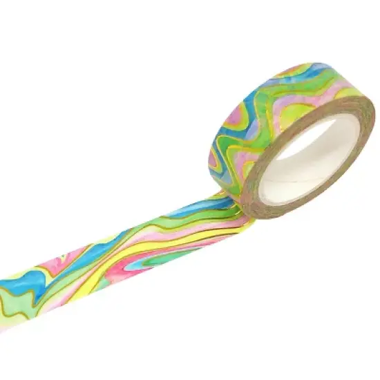 Wrapables Gold and Silver Foil Washi Masking Tape, Rainbow Swirl, 15mm x 10M image {1}